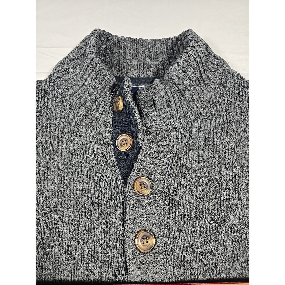 IZOD Mens Medium Sweater Pullover Long Sleeve Cable Knit Mock Neck Gray - Picture 6 of 9